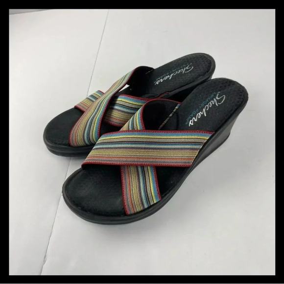 Skechers Womens 8 Rumblers Gore-Geous Rainbow Stretch Wedge Sandals - Picture 4 of 7